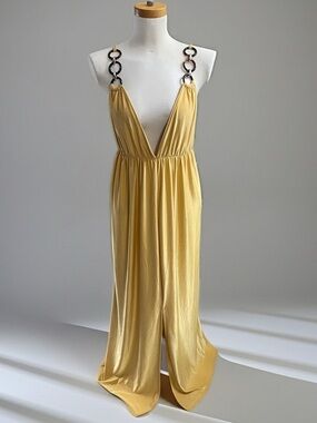 ASOS Yellow Backless Plunging Maxi Dress with Chain-Link Straps
